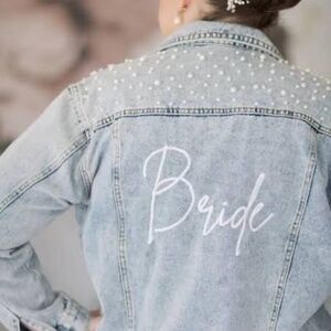 Bridal Pearl Embroidered Denim Jacket